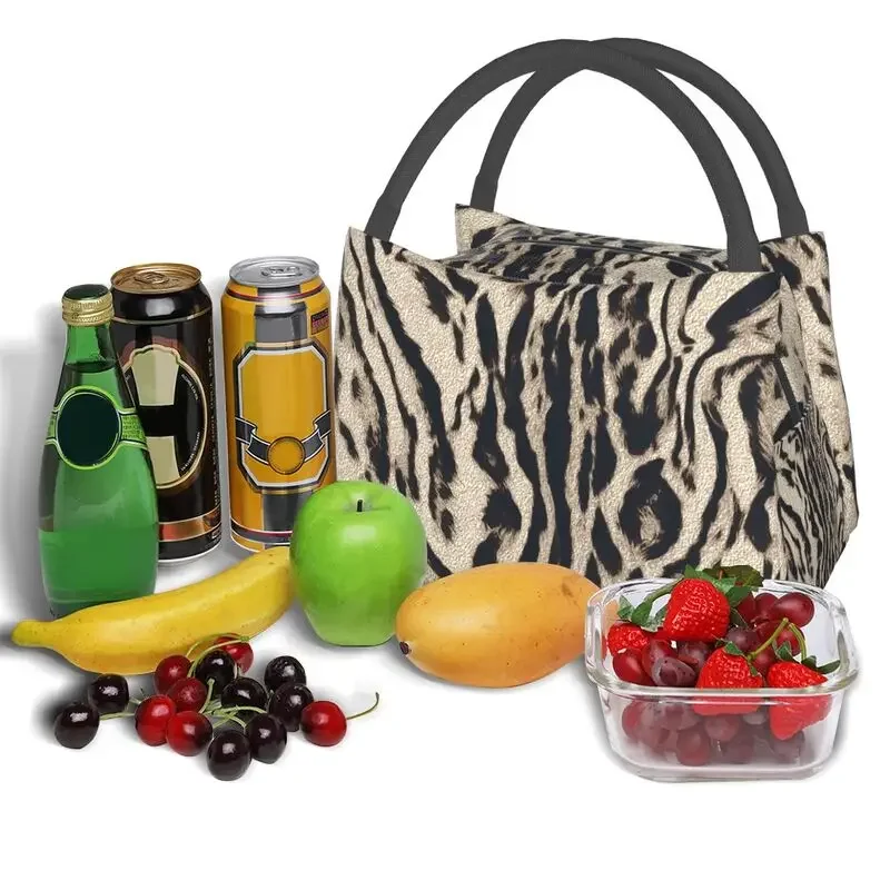 Tiger Fur Pattern Platinum Portable Lunch Box Women Waterproof Wild Animal Skin Pattern Print Insulated Lunch Bag