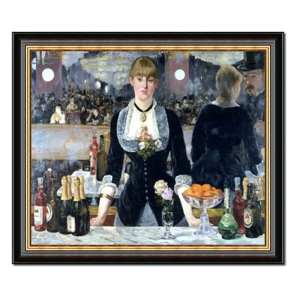 

Famous Figure Canvas Art for Restaurant Coffee Bar at the Folies Edouard Manet Painting Oil Handmade Moden Artwork Framed 20"X24