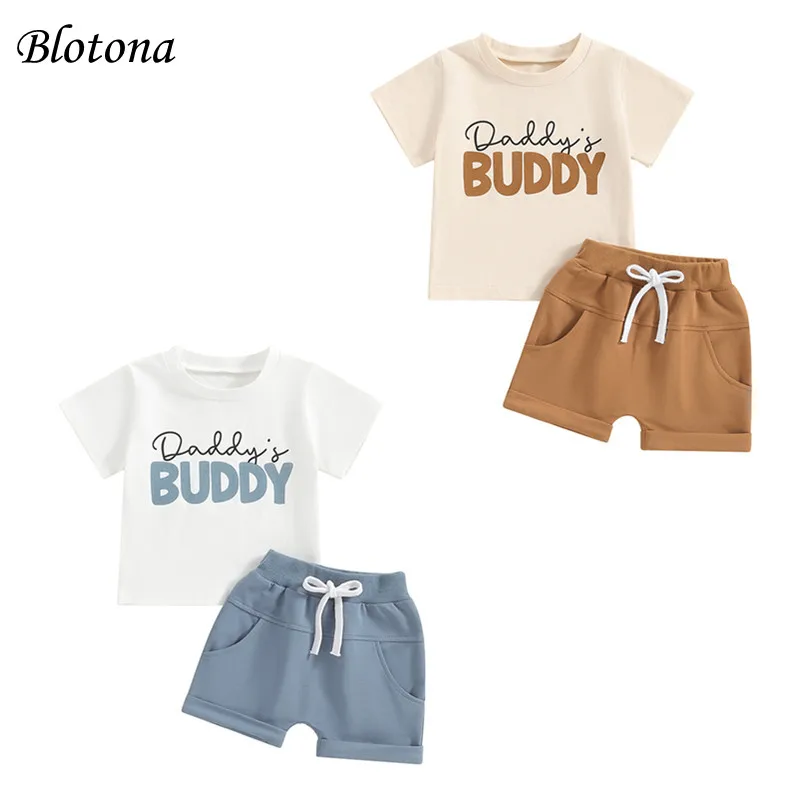 

Blotona Toddler Boys Summer Outfits Letter Print Short Sleeve T-Shirt and Shorts for 2 Piece Vacation Clothes Set 3Months-3Years