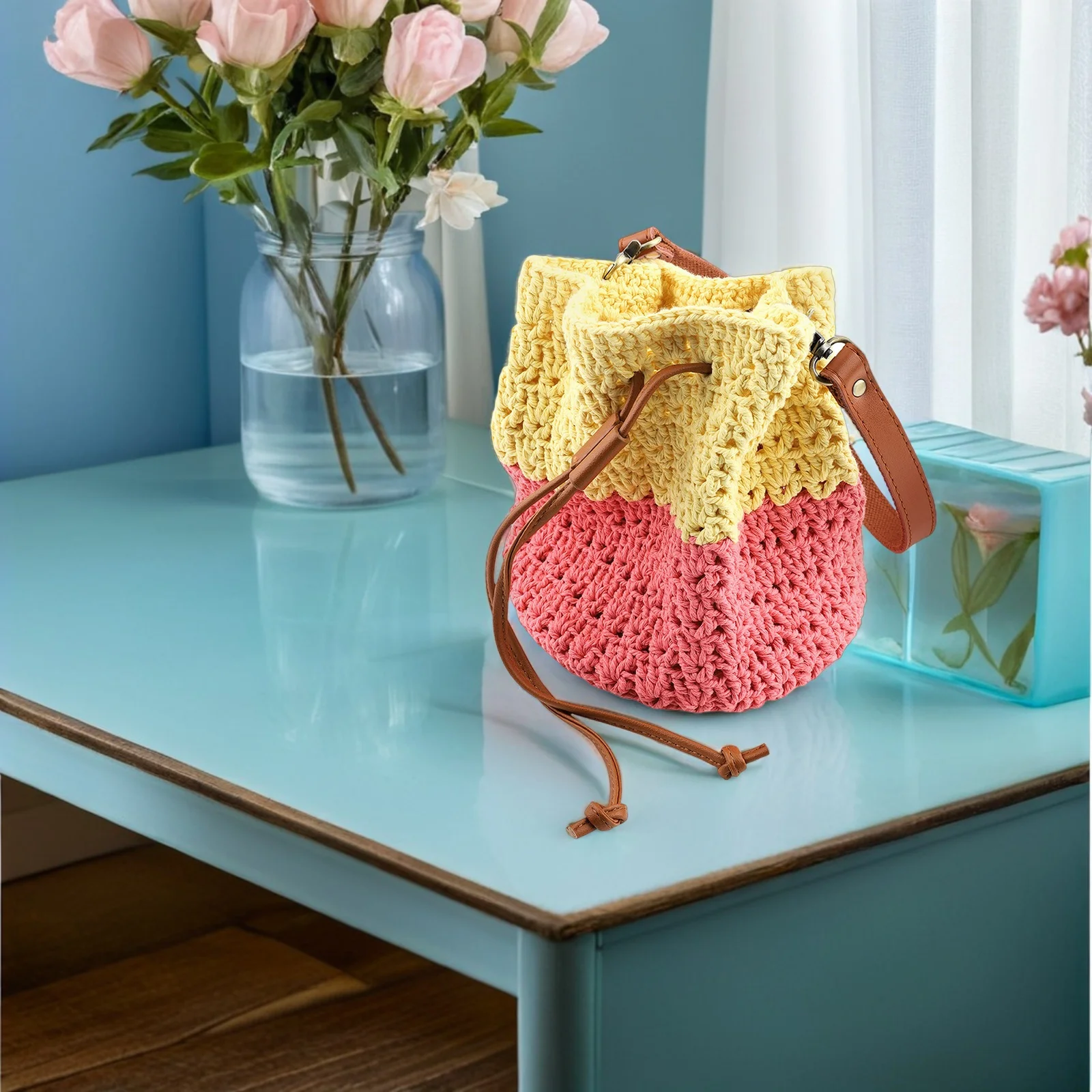 

PU Drawstring Strap Detachable Bucket Bag Replacement Adjustable Closure Bucket Bag Cord Keeper Drawstring Purse