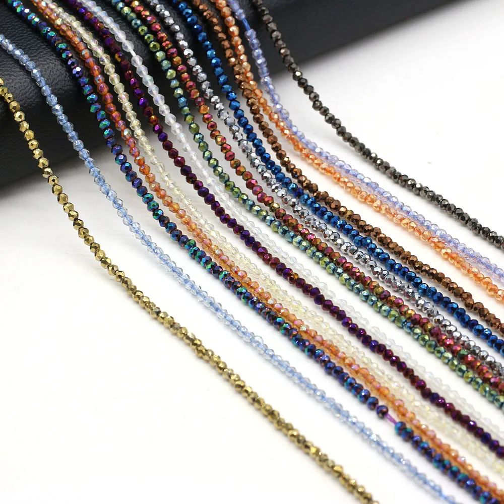 Natural Stone Crystal Color Plated Faceted Small Bead Multicolor38CM Beaded FashionDIY Necklace Bracelet Jewelry Gift1PC