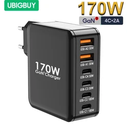 Ubigbuy 170W USB C Wall Charger, GaN 6-Port Charging Station 100W Fast Charger Power Adapter for MacBook Pro Air Galaxy iPhone