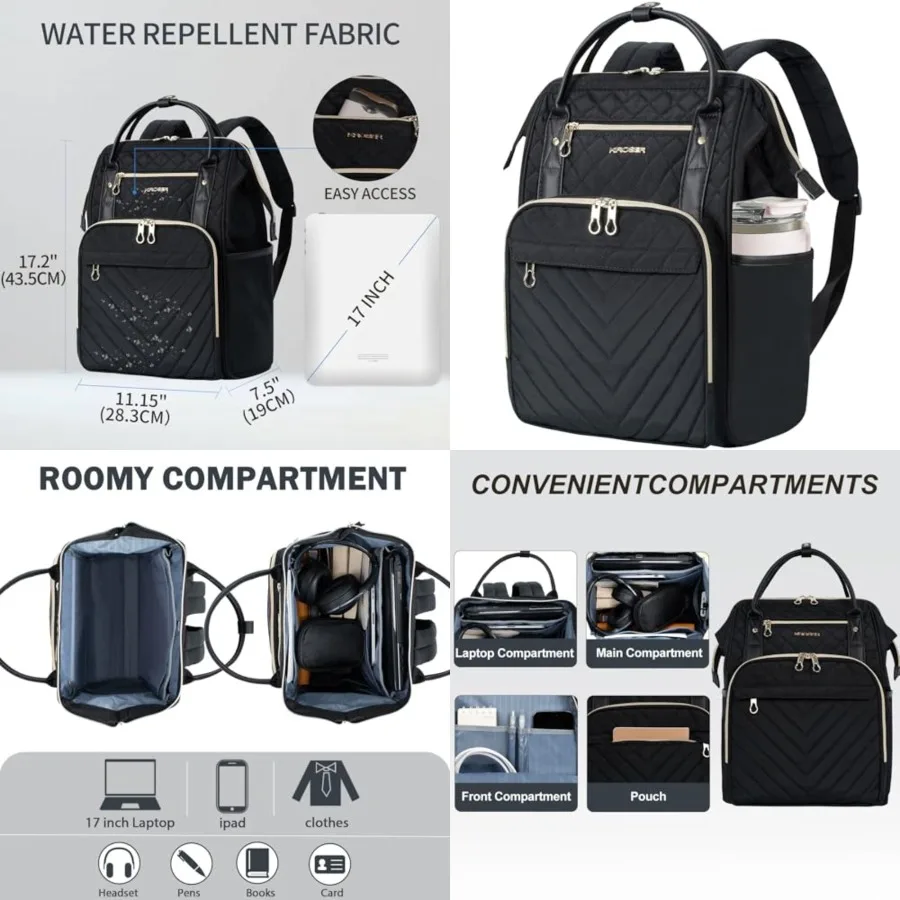 

Laptop Backpack 17" Stylish Backpack Water Repellent College Casual Daypack Travel Busess Work Bag for Men/Women-Quilted