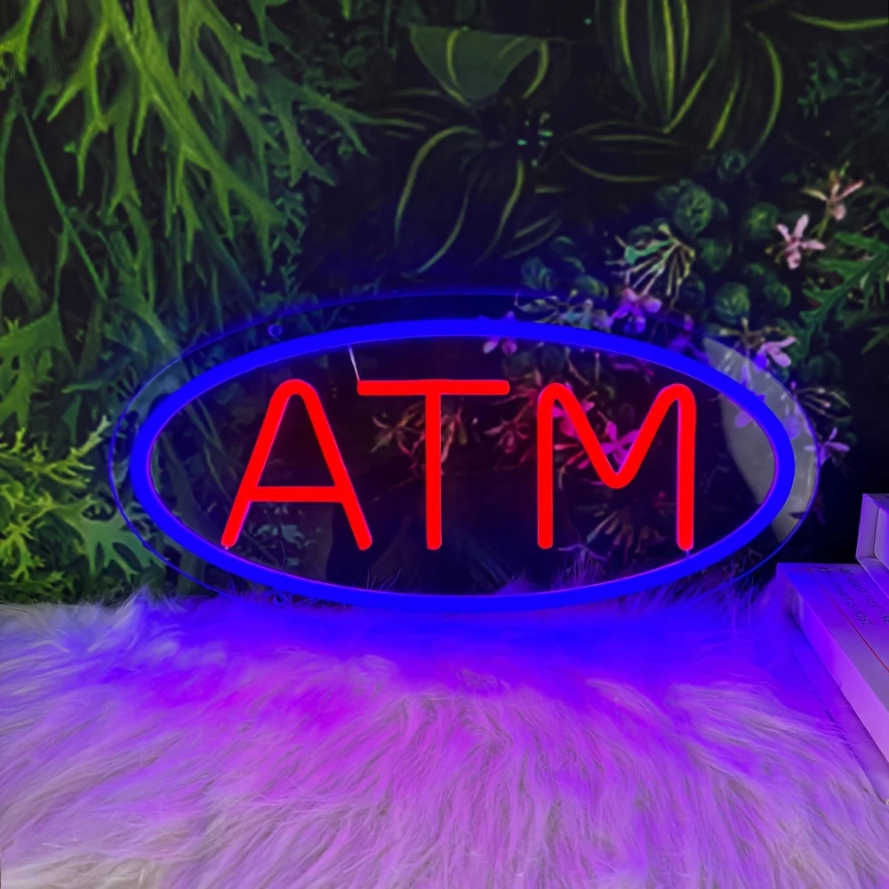 

Неоновая вывеска ATM, для стены/стола, подходит для баров, дома, игровой комнаты, мужской комнаты, клуба, украшение для вечеринки в стиле банка, идеальный подарок для
