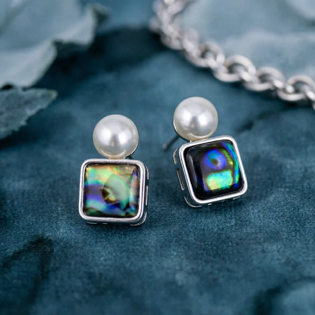 Dainty Colorful Square Abalone Shell Freshwater Pearl Stud Earrings Minimalist Women Jewelry Gift Trendy Unique Accessories