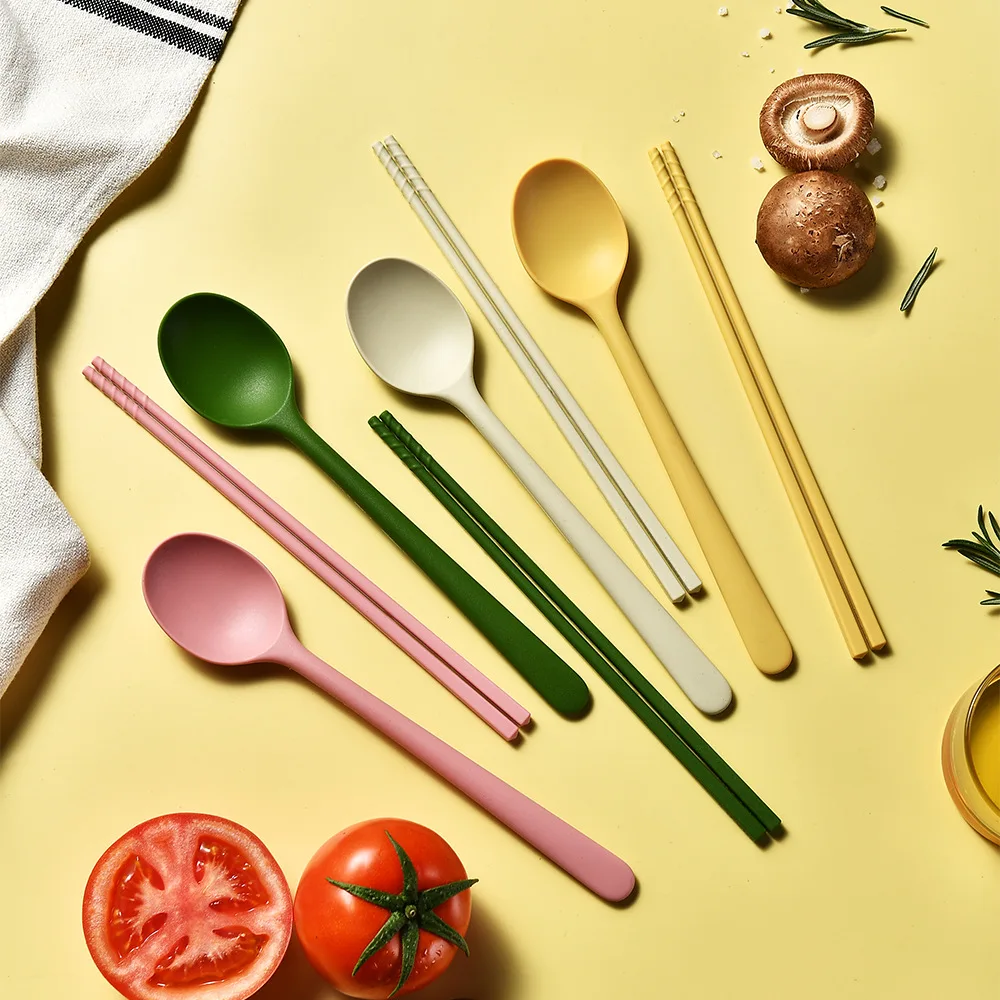 Silicone chopsticks spoon cutlery two-piece set household non-slip color silicone tableware take-out portable tableware