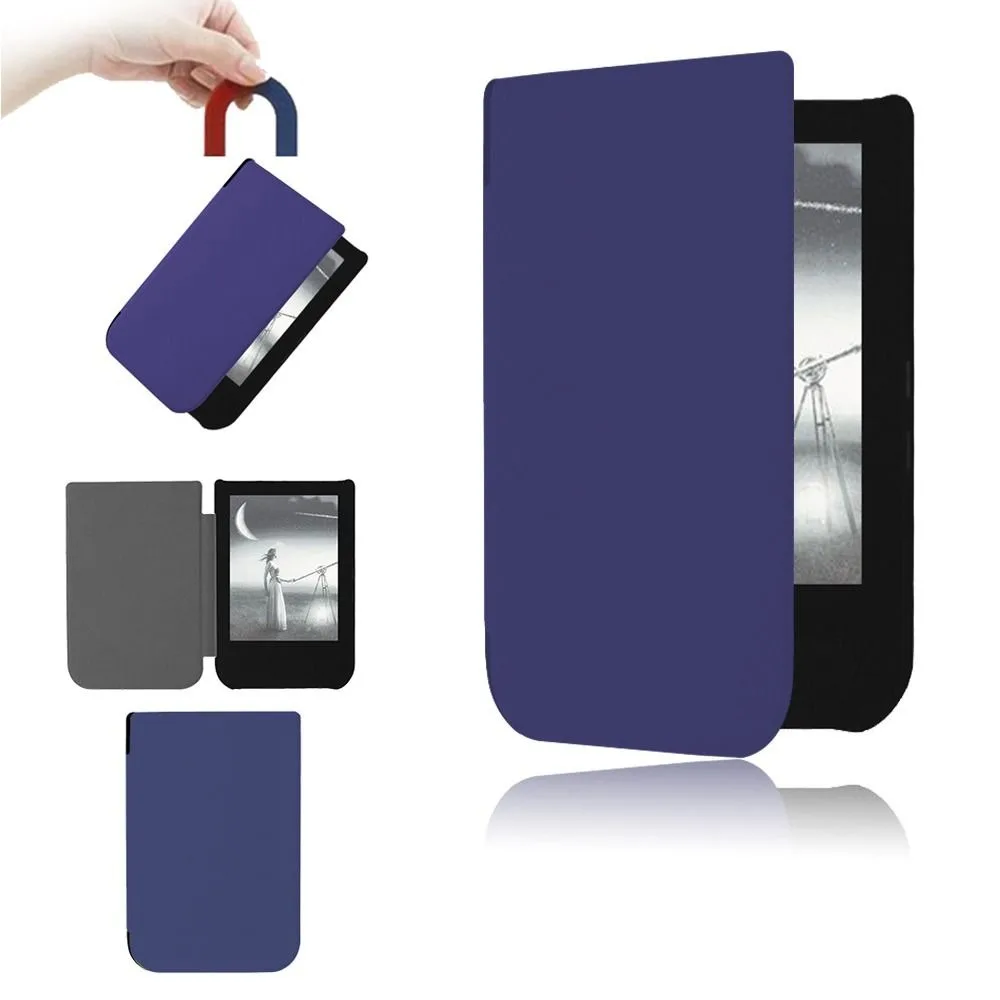 New Auto Sleep/Wake 6 Inch E-Reader Case Wear-resistant Leather Folio Cover Anti-fall Microfiber Lining PocketBook 631/631 Plus