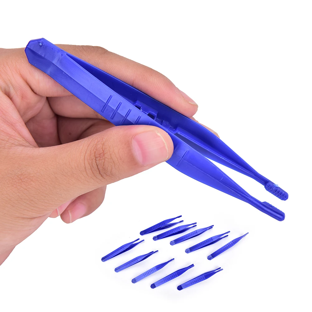 10pcs Blue Disposable Medical First Aid Tweezer Small Plastic Tweezers