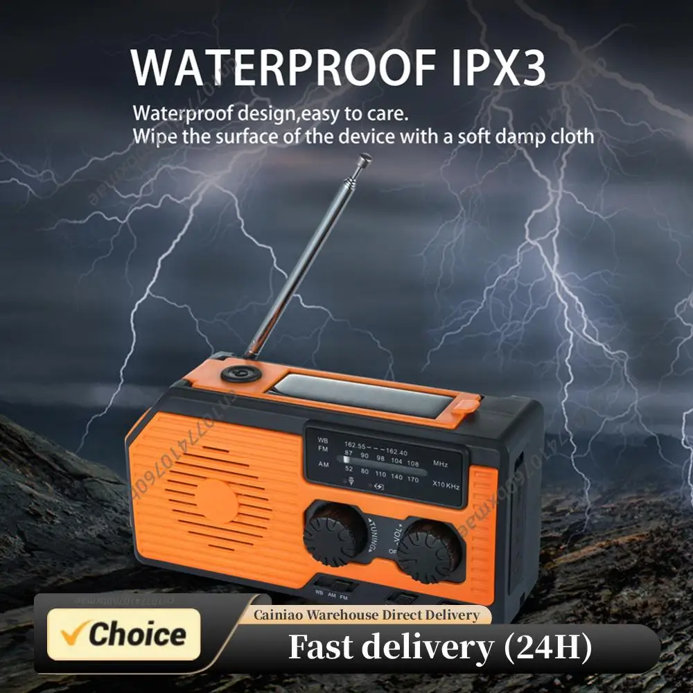 Hand Crank Radio Portable Solar Power Hand Crank Radio AM/FM/WB NOAA Weather LED Flashlight for Outdoor Camping Hiking