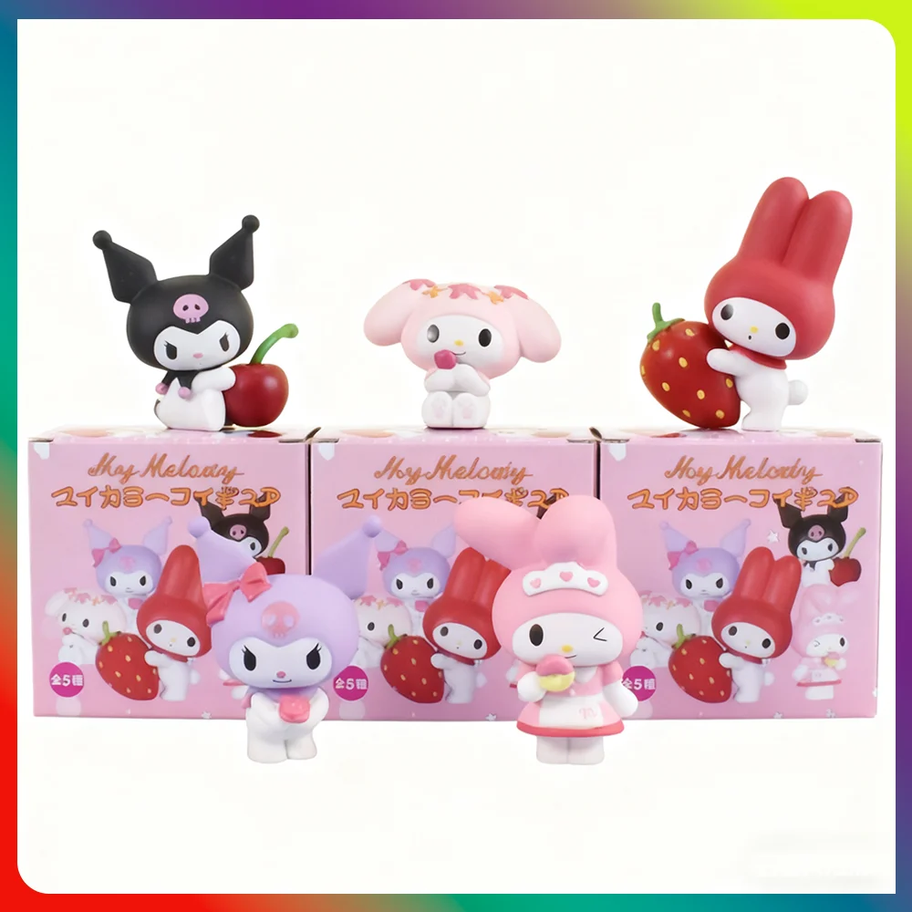 

High Quality Sanrio 5-7.5Cm Fruit Series My Melody Kuromi Anime Figures Doll Cake Decorative Ornaments Interesting Birthday Gift