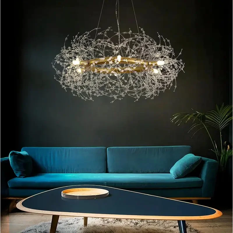 

Crystal Chandeliers Firework,Brass Gold Dining Room Light Fixture Over Table 6-Light Round Chandelier for Bedroom