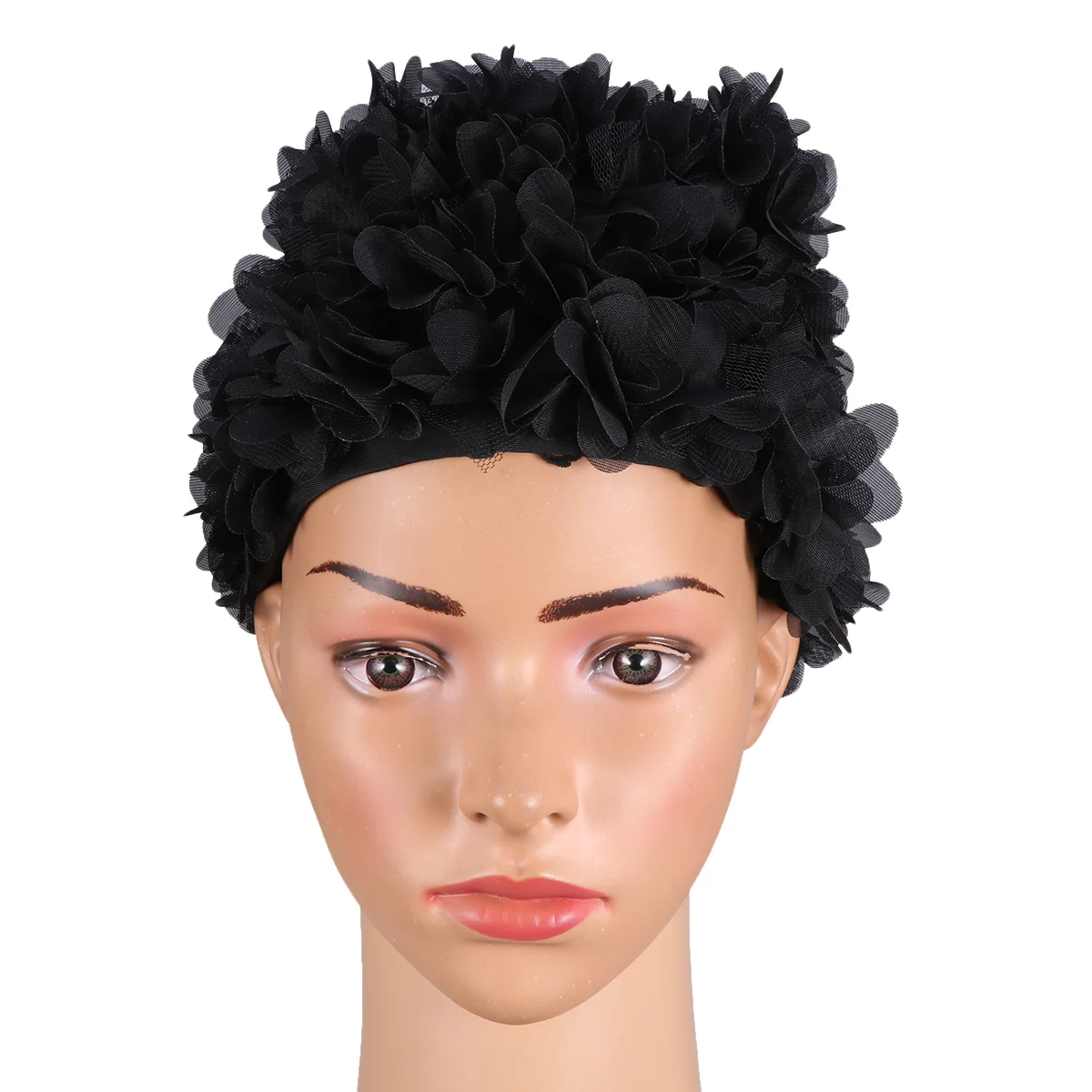 3d flor pétalas em forma de moda natação preto touca de banho feminino anti skid confortável reutilizável durável natação