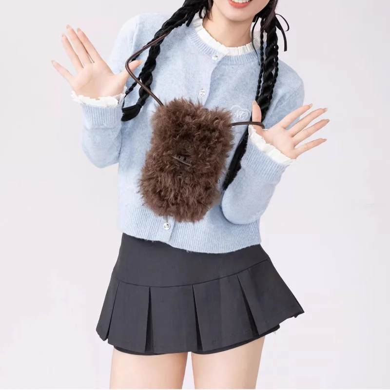 

Korean Version New Retro Fluffy Crossbody Bag Exquisite Niche Design Phone Storage Crossbody Bag