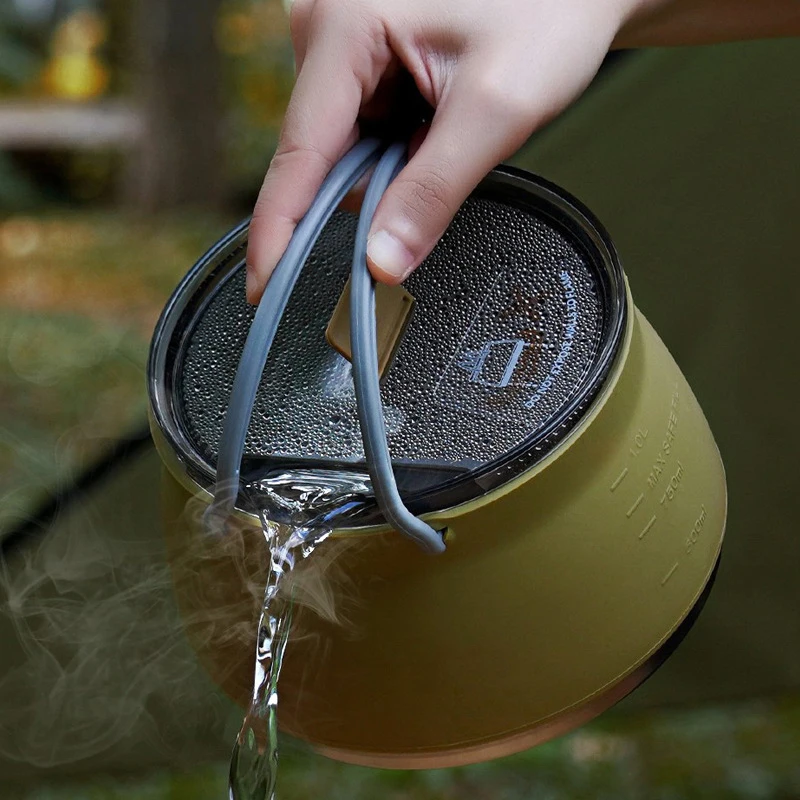 collapsible silicone outdoor camping kettle 1.5L Kettle, Portable Kettle, Folding Travel Tea Kettle, Anti-Scald Plastic Handle, Stainless Steel Bottom for Gas, Electric, Induction Stoves, 50oz Hiking Water P : Sports & Outdoors It also has two fiberglass Foldable Kettle Portable Mini Kettle