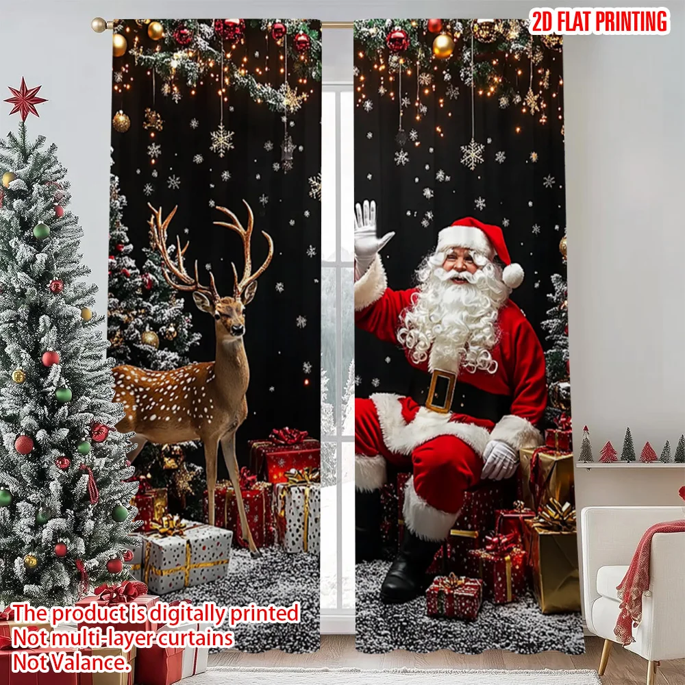 

2pcs 2D flat printing Christmas Curtains Christmas 03 Versatile Polyester Without Electricity Birthday Party Use for Outdoor and