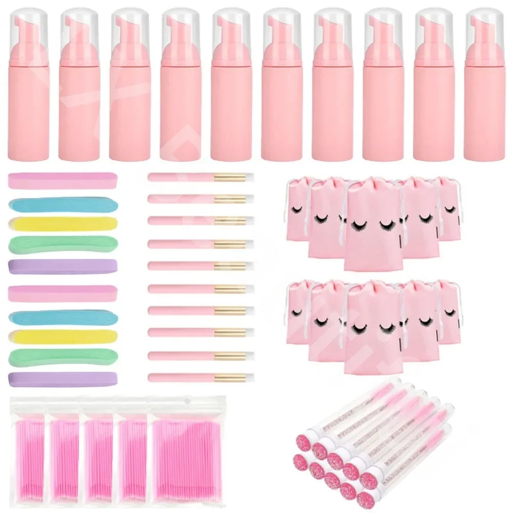 Eyelash Grafting Cleaning Kit 60ML Foam Dispenser Empty Bottle Face Cleaning Compressed Sponge Strip Eyelash Care Makeup Tool