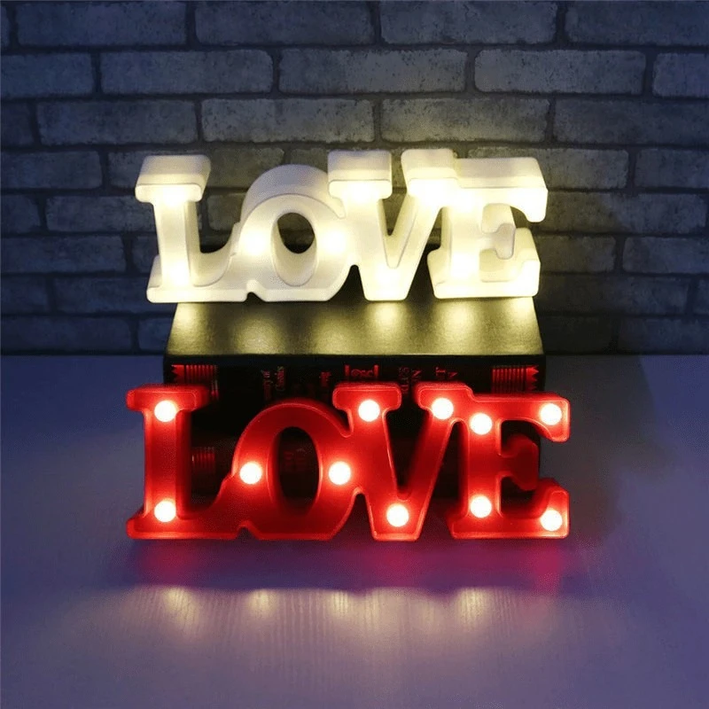 Romantic 3D LED Love Sign Letter  Table Lamp Night Light for Home Decor Valentine's Gift Wedding Birthday Desktop Decorations
