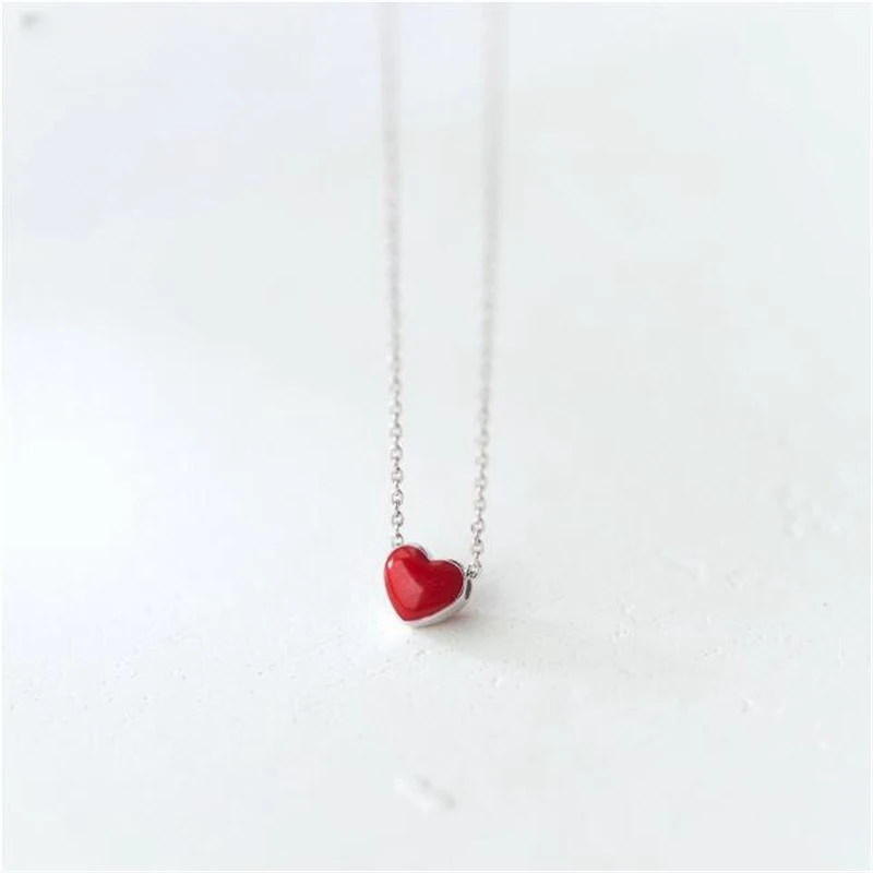 New sweet cute 925 Tibetan silver handmade red drop glaze Heart-shaped necklace fresh fashion trend peach girlfriend love  XL203