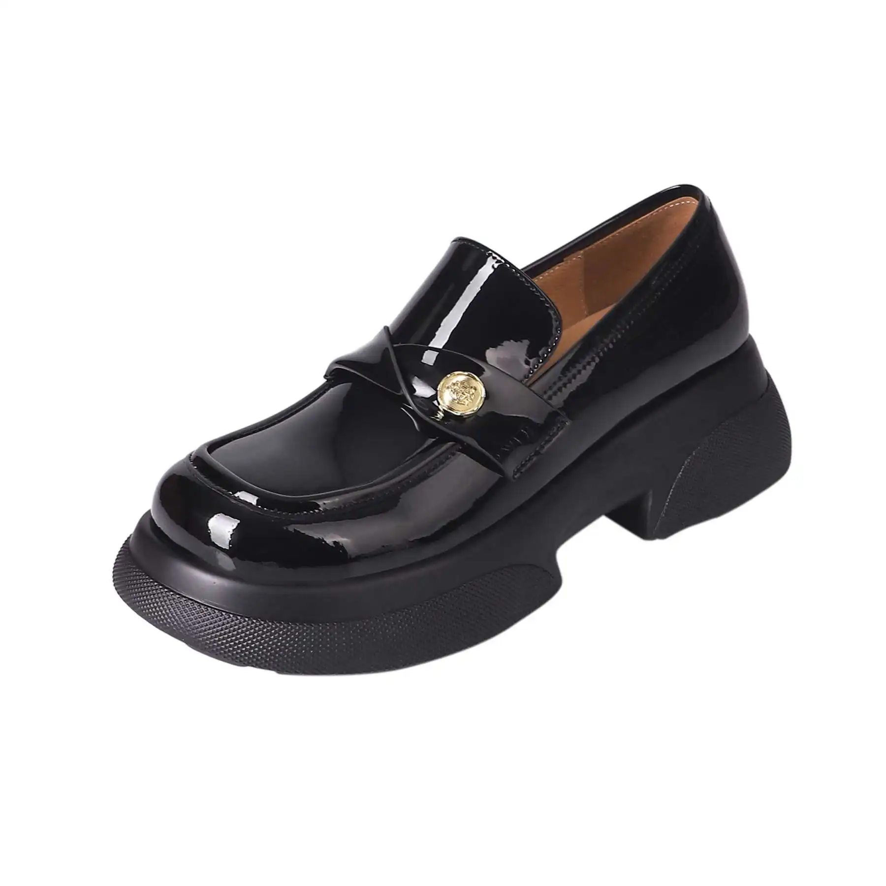 Lanxuryee 2024 Cow Leather Loafers  Round Toe High Heels Platform Casual Spring Shoes Solid Office Lady Gift Runway Women Pumps