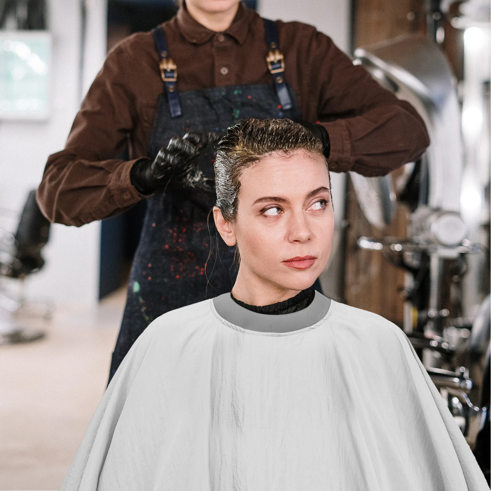 

Hair Cutting Cape White Large Size Salon Barber Styling For Women Home Use Prevent Hair Falling Collar Dirty Clothes Scissors