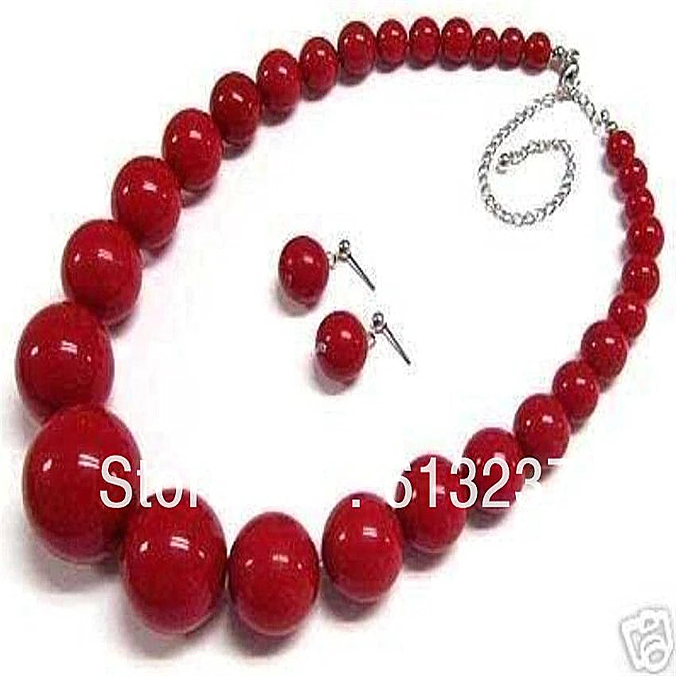 

Fashion style 6-14mm beautiful red artificial coral round beads diy necklace earrings hot sale jewelry set 18inch