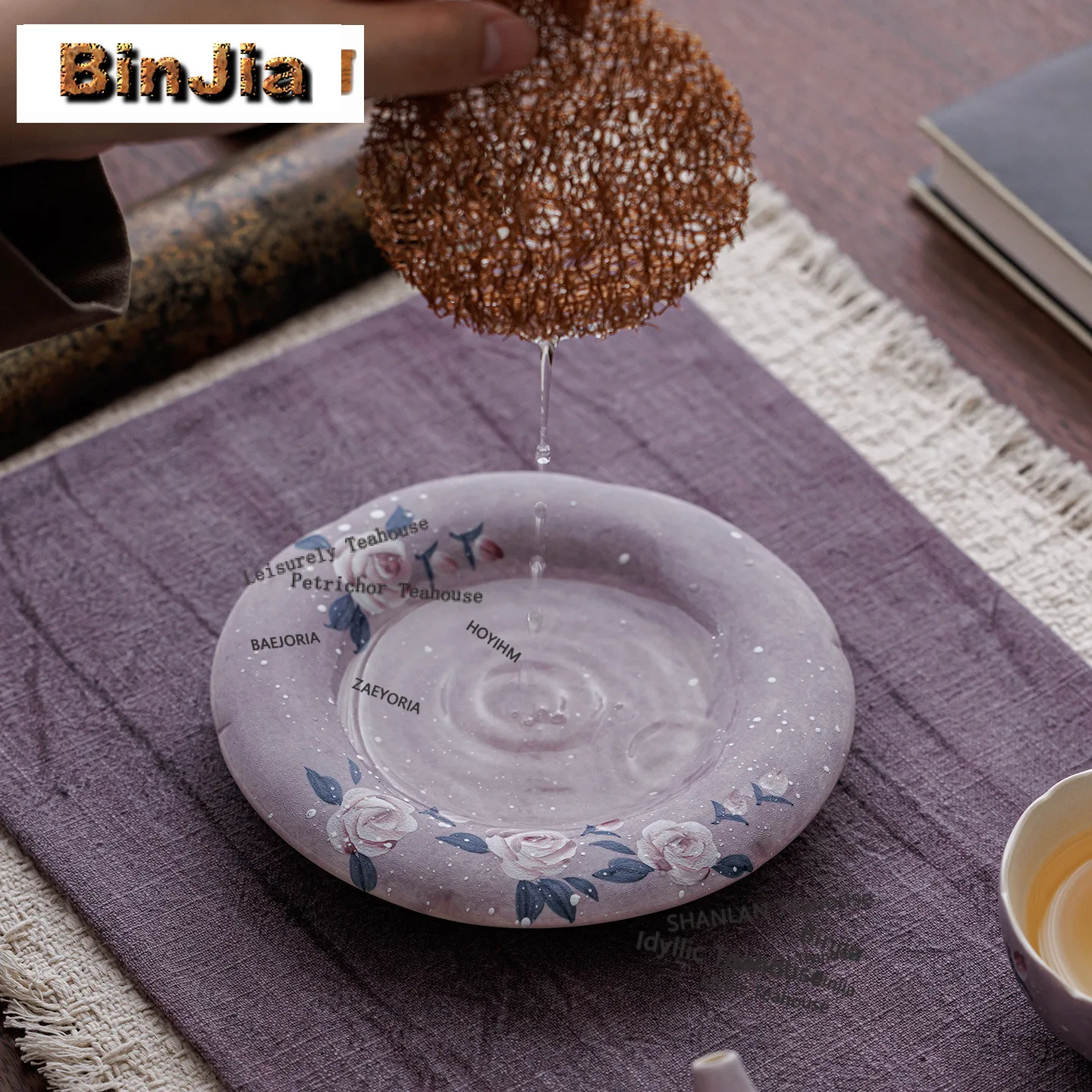BAEJORIA Hand Painted Purple Rose Fruit Dishes Traditional Pastry Plate Refreshment Fruit Plate Household Sharing Plate Supplies