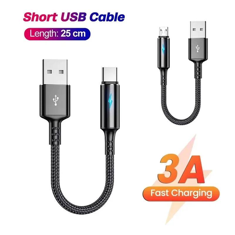 

Кабель USB Type-C 25 см, быстрый зарядный кабель, короткий нейлоновый кабель для зарядки и передачи данных, зарядный кабель USB-C, кабель для зарядки Type-C для iPhone