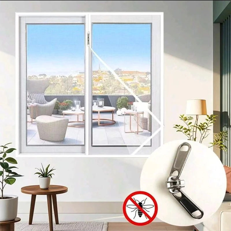 Customizable size screen window, white mosquito net, self-adhesive mosquito screen window, zipper style, no punching required