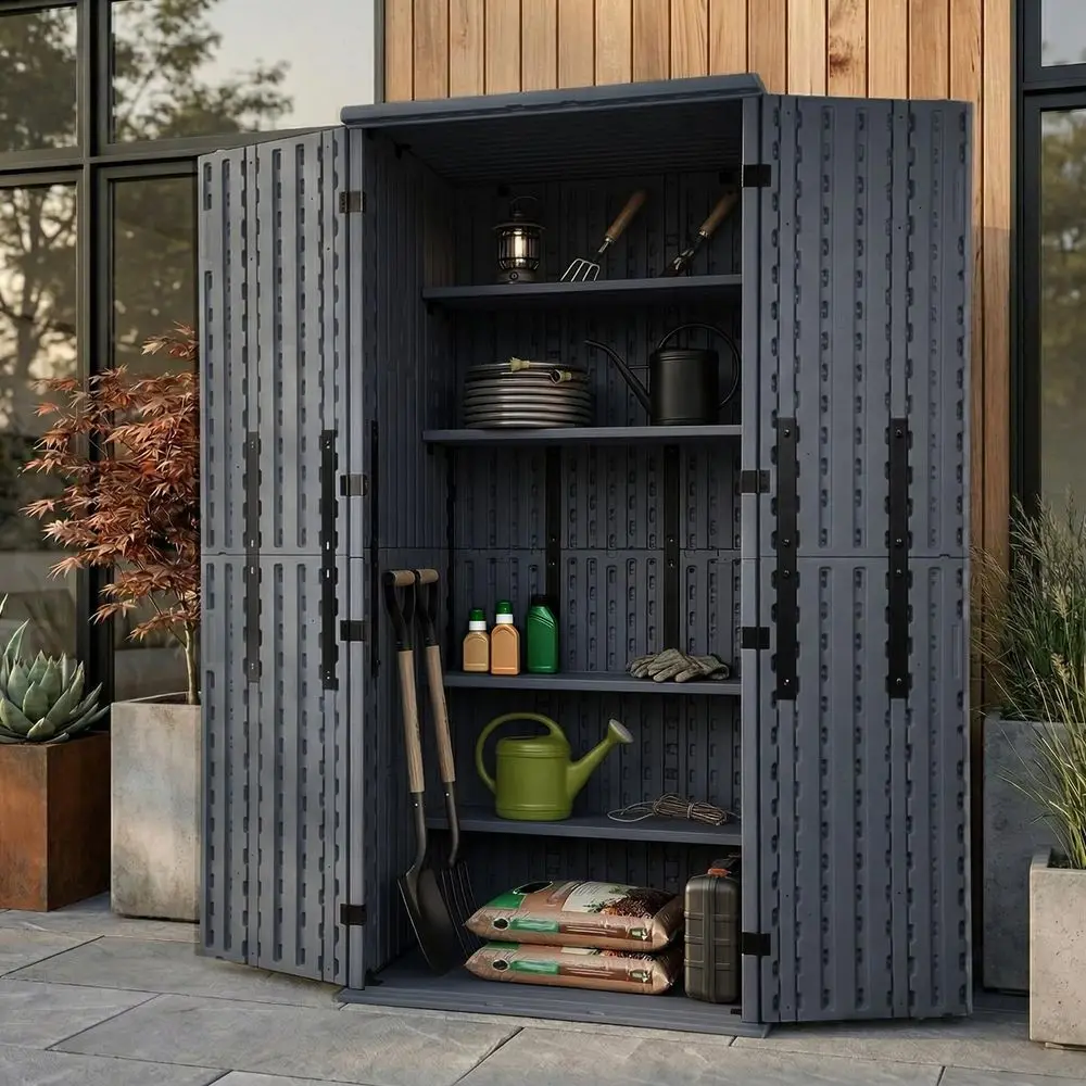 Heavy Duty Tall Storage Cabinet Outdoor Weatherproof, 28 Cuft Garage Storage Cabinet with 4 Adjustable Shelves, Lockable Kitche