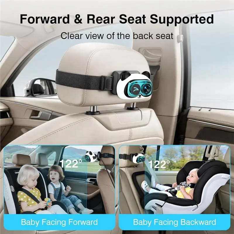 NEW HOT in Stock-2 In 1 Wireless Carplay Adapter Carplay Box Baby Car Camera Panda Monitoring, Rear View Camera Backseat Infant