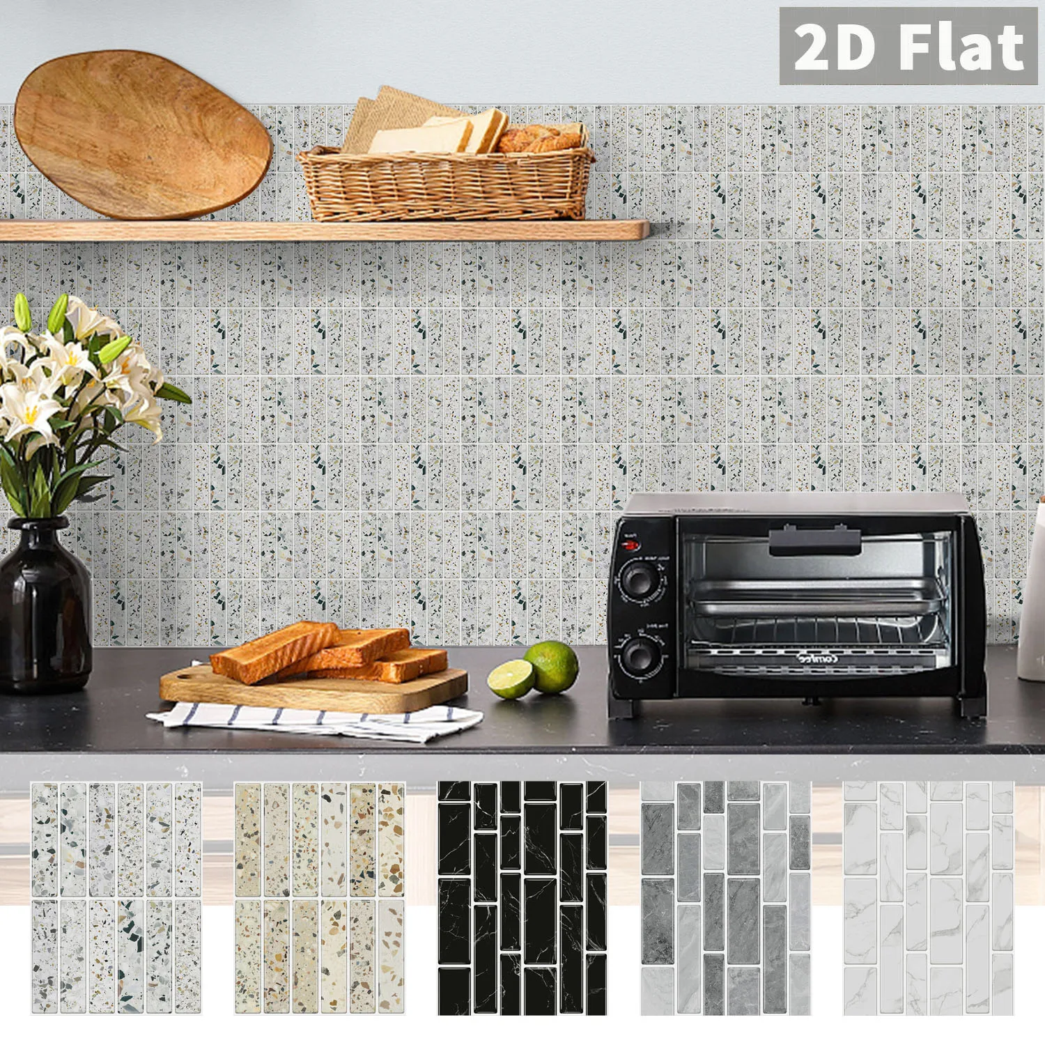 Self Adhesive Marble Tile Wall Stickers 17x23cm PE Foam Waterproof Kitchen Bathroom Backsplash Decor Wallpaper
