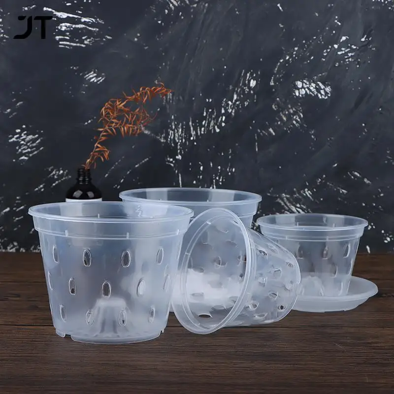 1Pc Flowerpot Garden Planter Drainage Pots with Holes Transparent Orchid Baskets Plastic Breathable Flower Pots Accessories