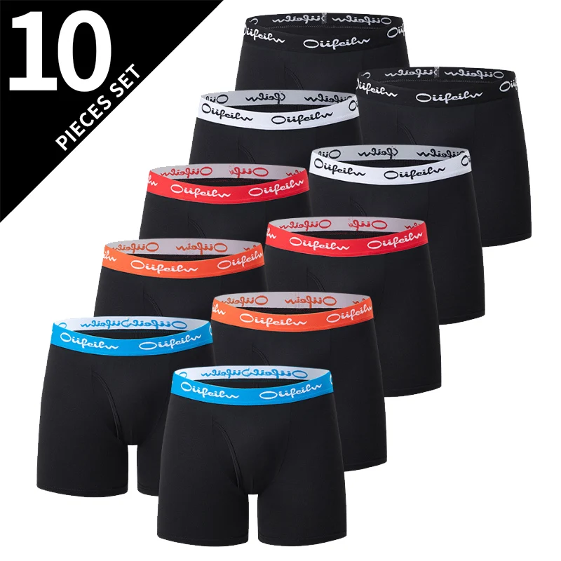 

10-piece Set Of Men's Black Classic Four Cornered Long Underwear Quick Drying Comfortable Sporty Youth Flat Underwear Trendy