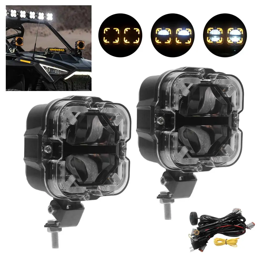 1Pair Amber DRL Extension Wire LED Work Light Bar LED Spotlight Auxiliary Light For Jeep Wrangler ATV SUV Truck Tractor Trailers