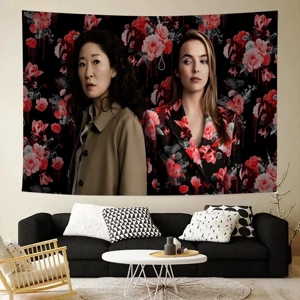 Comedy Cat-and-Mouse Series Killing Eve Tapestry House Bedroom Living Bar Garden Microfiber Decoration Background