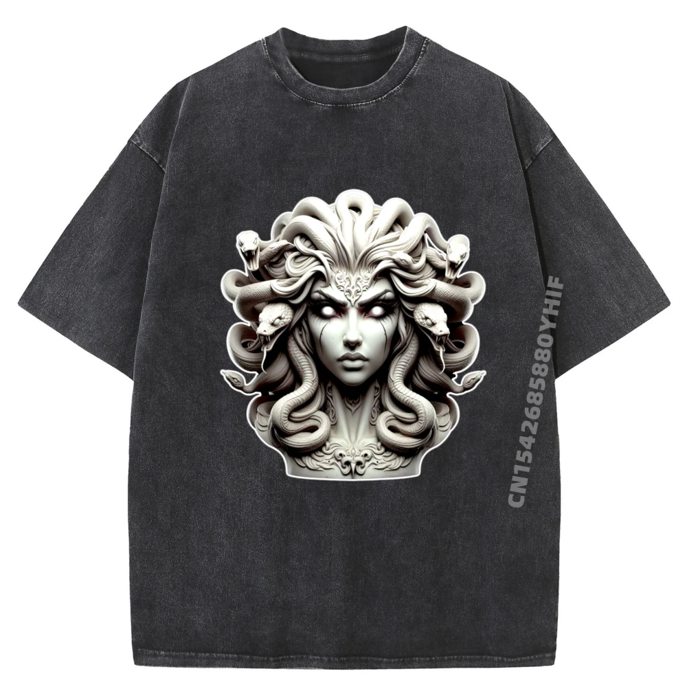 

Medusa X Snake Serpent X Greek Goddess Men's T-Shirts Mens Outdoor Washed Short Sleeve T-Shirt Graphic Clothes