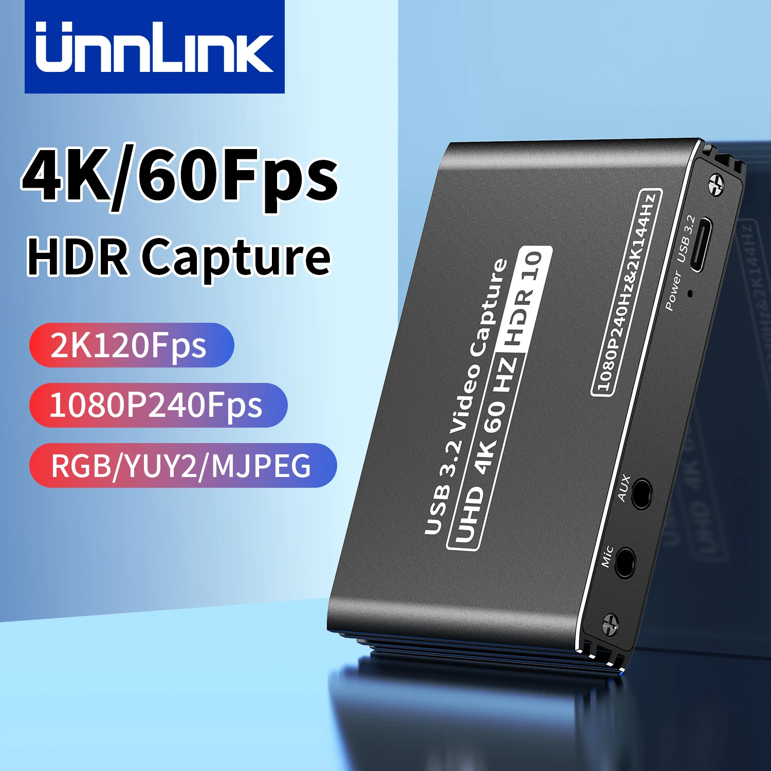 Unnlink 4K 60Fps Video Capture Card USB C 3.1 HDMI 2K 120Fps Streaming and Gaming RGB HDR Passthrough for PS5/4 Xbox Switch