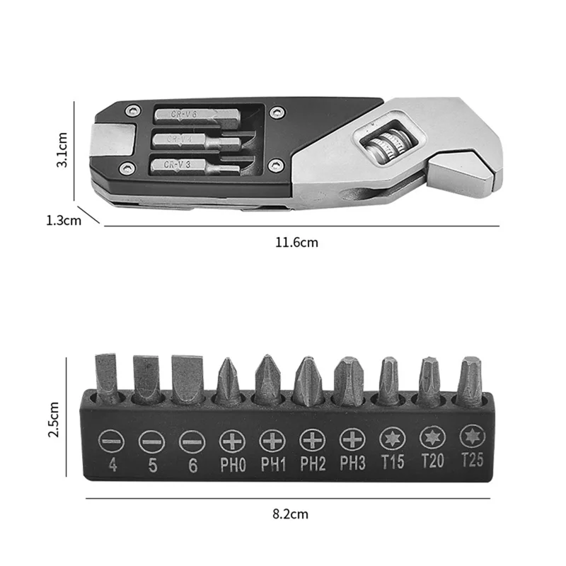 B69C 17-In-1 Stainless Steel Adjustable Wrench Foldable Pocket Multi Tool Multifunctional Spanner Screwdriver Bits Kit Durable B