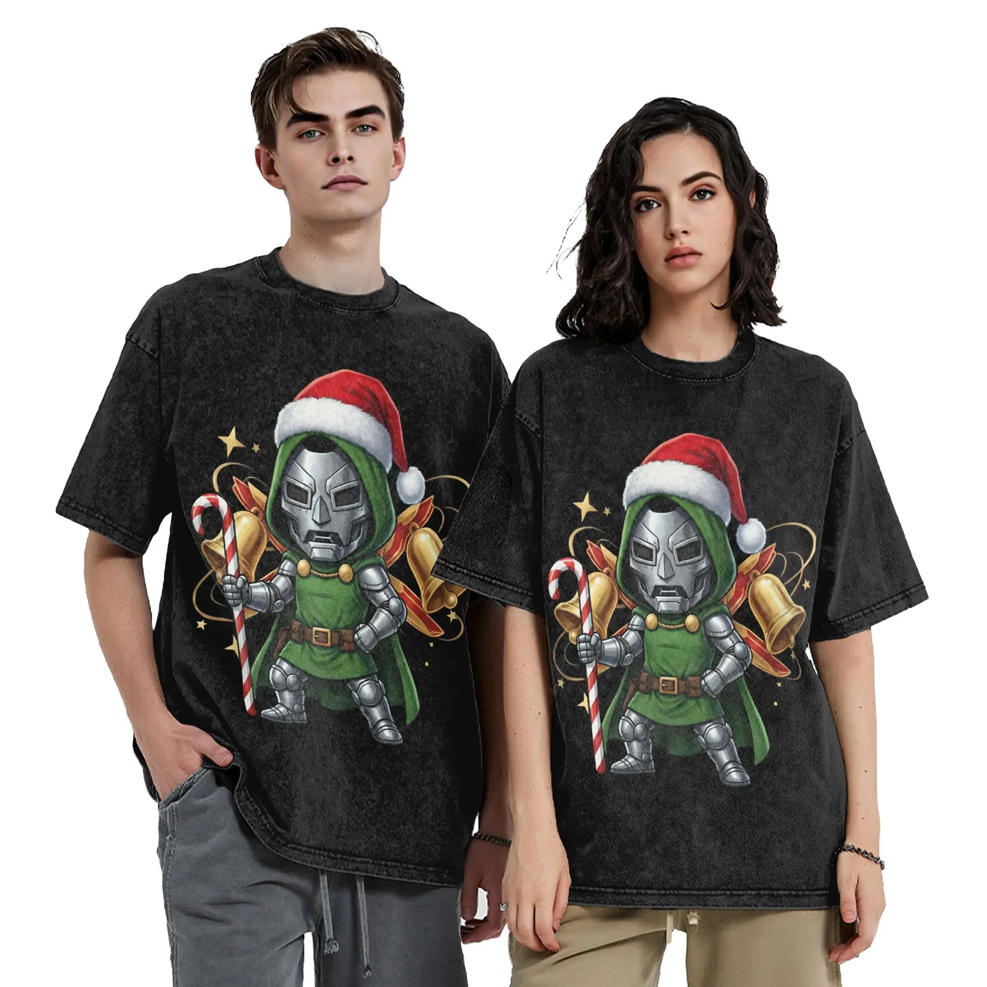 Dr Dooms Comics Christmas Washed T Shirt Streetwear Novelty T-Shirts  Tees Tops for Men Women Short Sleeve Oversize Summer