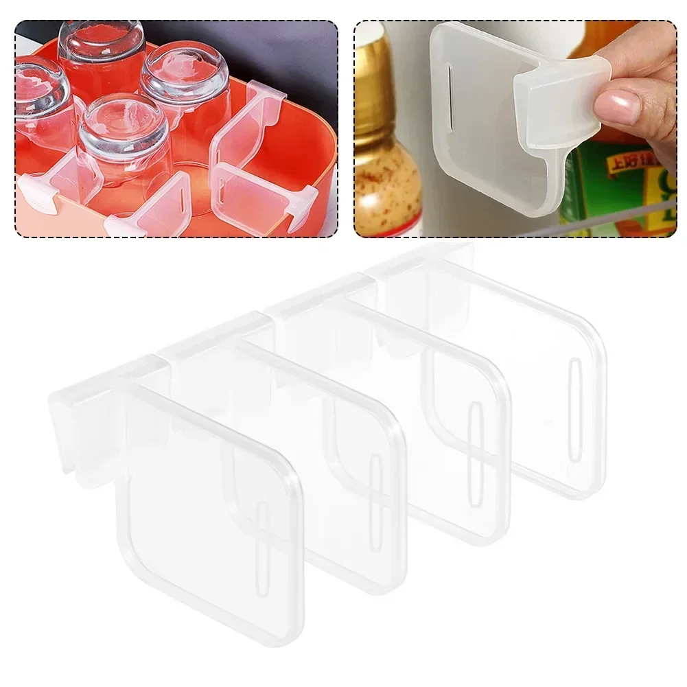 4pcs Refrigerator Storage Partition Board Plastic Divider Storage Kitchen Bottle Can Assortment Shelf Organizer Divider Clips