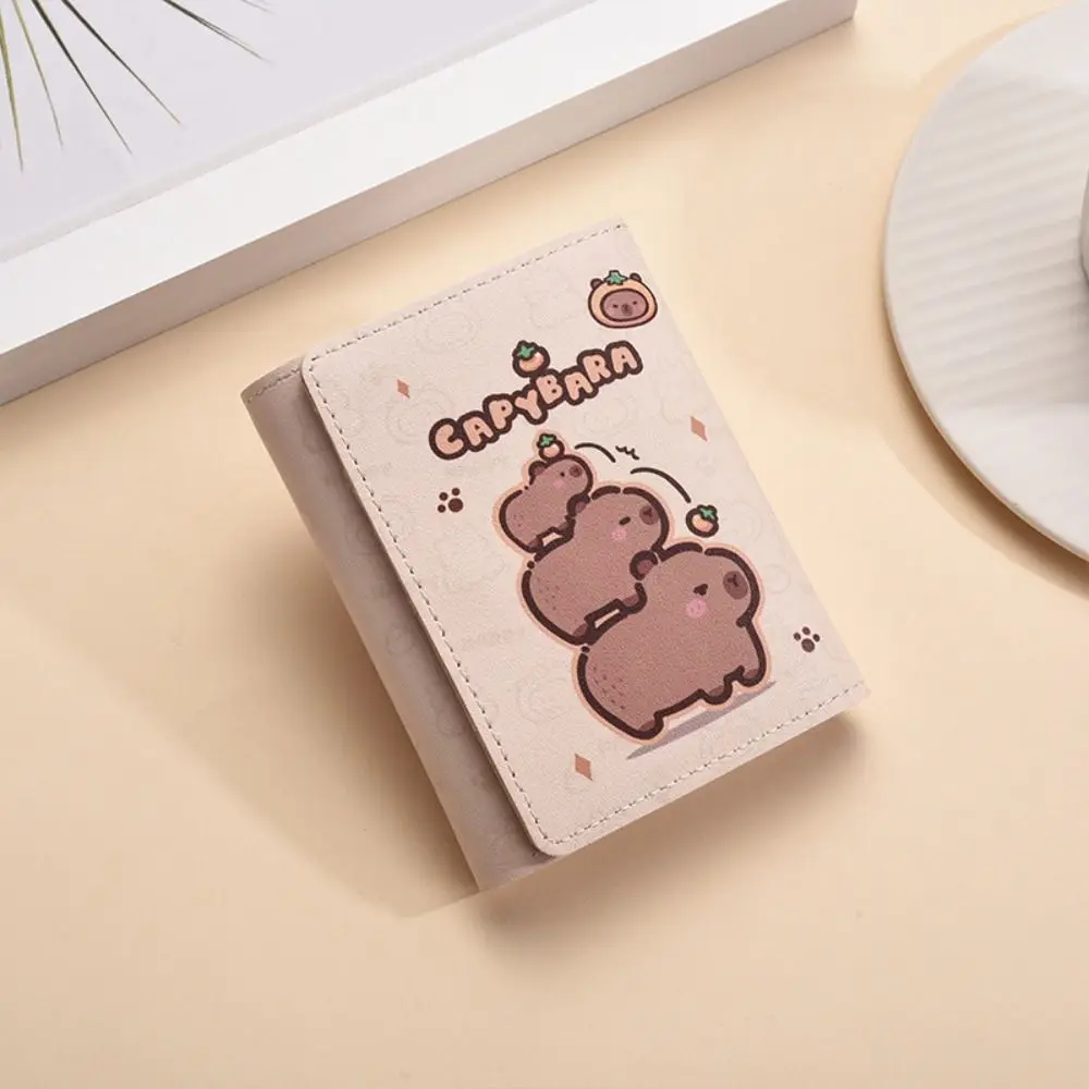 かわいい Pu レザーカピバラ財布漫画大容量フォトカードバッグポータブル折りたたみ小銭入れ女の子