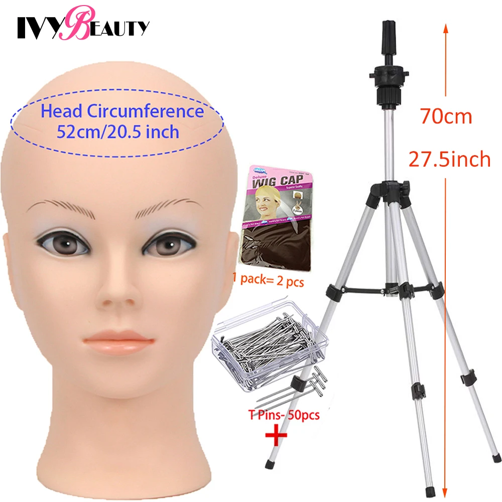 Bald Mannequin Head With Stand Tripod Silver For Mannequin Wigs 70Cm Adjustable Tripod Wig Stand With Mannequin Wig Making Kits image 2