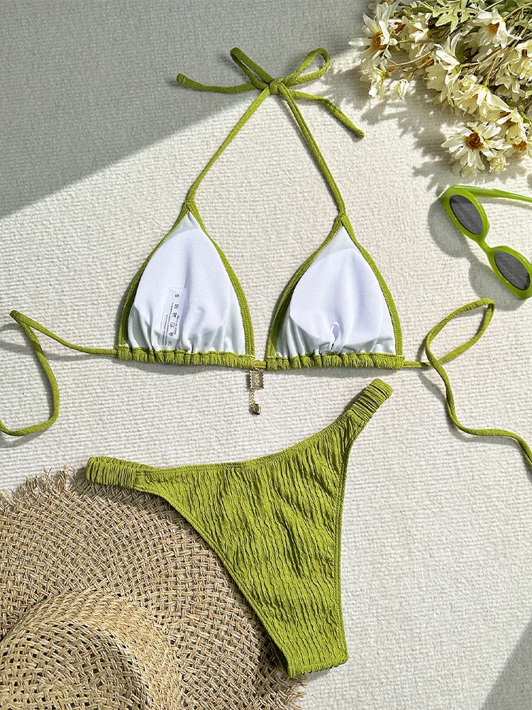 2026 women's brand new all season backless fashion sexy lace up bikini 2-piece set split swimsuit beach Brazil