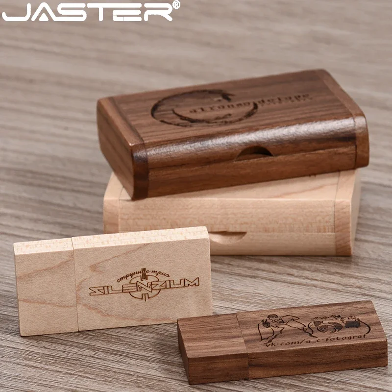 JASTER USB flash drive Creative wedding gifts Pen drive 128GB Maple Wooden box Memory stick 64GB Free custom logo Pendrive 32GB