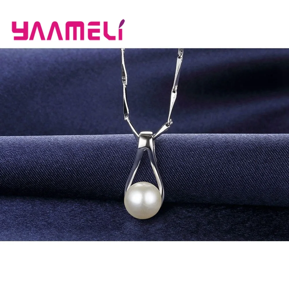 925 Sterling Silver Jewelry Sets for Women Girls Wedding Engagement Cute Pearl Waterdrop Shape Best Gift for Beloved
