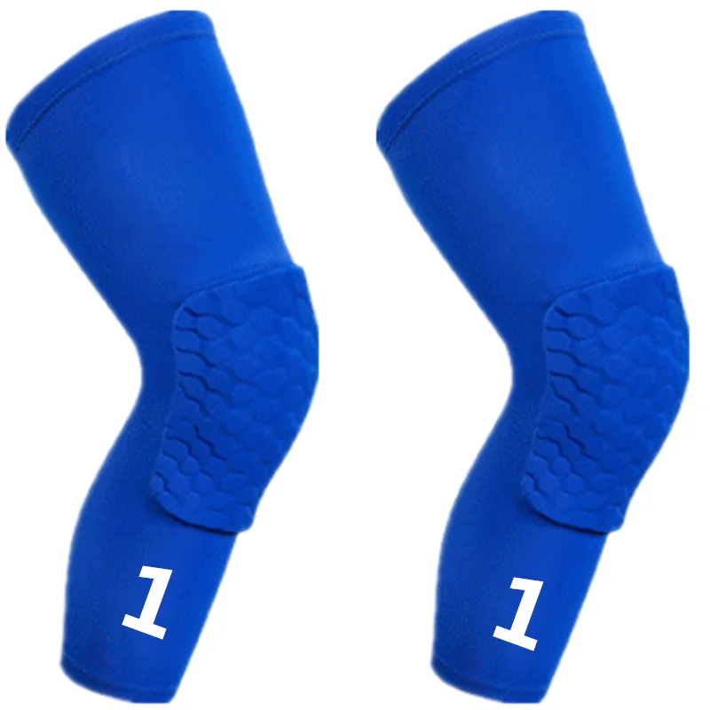 1 Pair Blue Sport Long Knee Pads Basketball Cycling Boy Support Brace Girl Running Protective Gear Leg Sleeves Calf Honeycomb