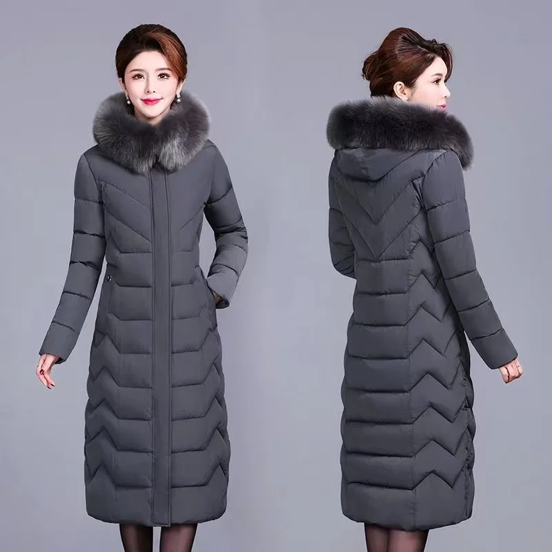 Imagem -02 - Cabolsa Feminino Acolchoado de Algodão Cabolsa Longo com Capuz Parkas de Gola de Pele Mãe de Meia Idade Roupas Femininas Novo Inverno 2023 Xl6xl