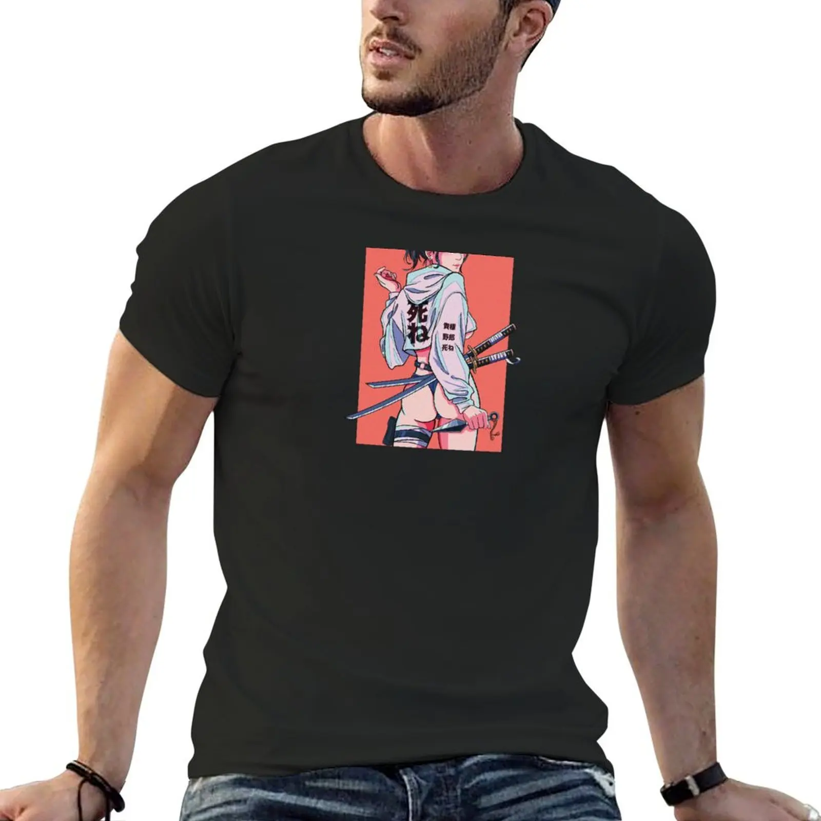 Retro Anime Shinobi Girl Kunai Katana T-Shirt graphic shirts anime figures t shirt men 100℅ cotton