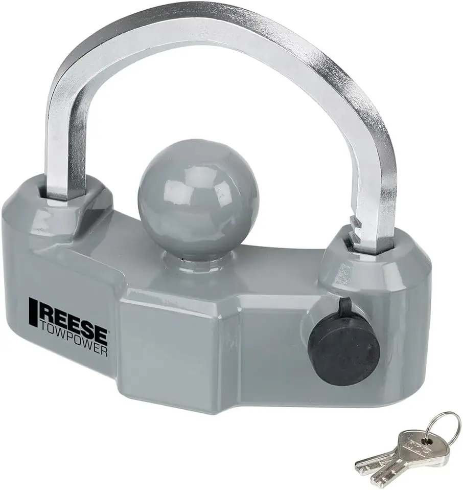 

Universal Trailer Coupler Lock, Heavy Duty Security for 1-7/8", 2", and 2-5/16" Sizes, Adjustable Fit with Keys
