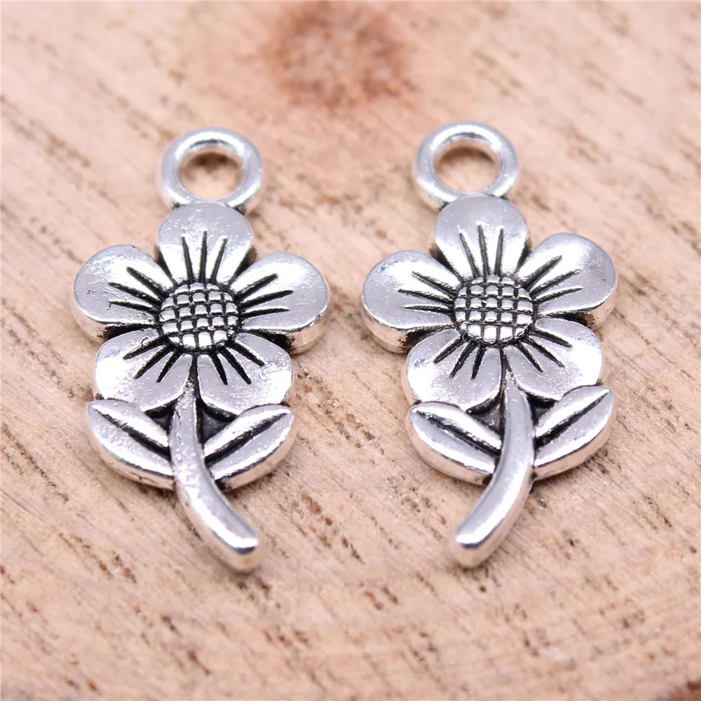 10pcs/Lot Charms Sunflower Flower 21x11mm Antique Silver Color Pendants Making DIY Handmade Jewelry Factory Wholesale